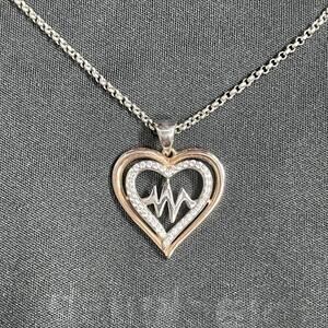 Sterling Silver 10k Rose Gold 1/8ct Diamond Heartbeat Necklace